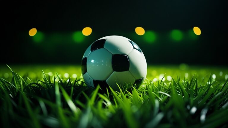 Cận cảnh quả bóng đá trên sân cỏ dưới ánh đèn pha ban đêm, minh họa xem ASEAN Cup 2026 qua Xoilac TV trực tiếp